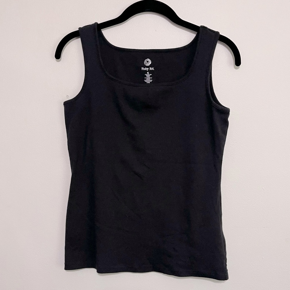 Ruby Rd. Black Sleeveless Scoop Square Neck Cotton Tank Top Size Small